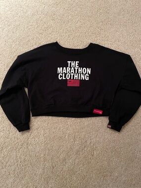 The Marathon Clothing Black Cropped Crewneck with White Logo